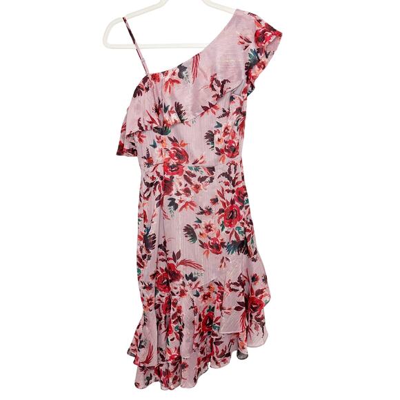 LOVERS and FRIENDS NWT Stacy Holiday Floral Ruffle Asymmetrical Midi Dress - Picture 7 of 9